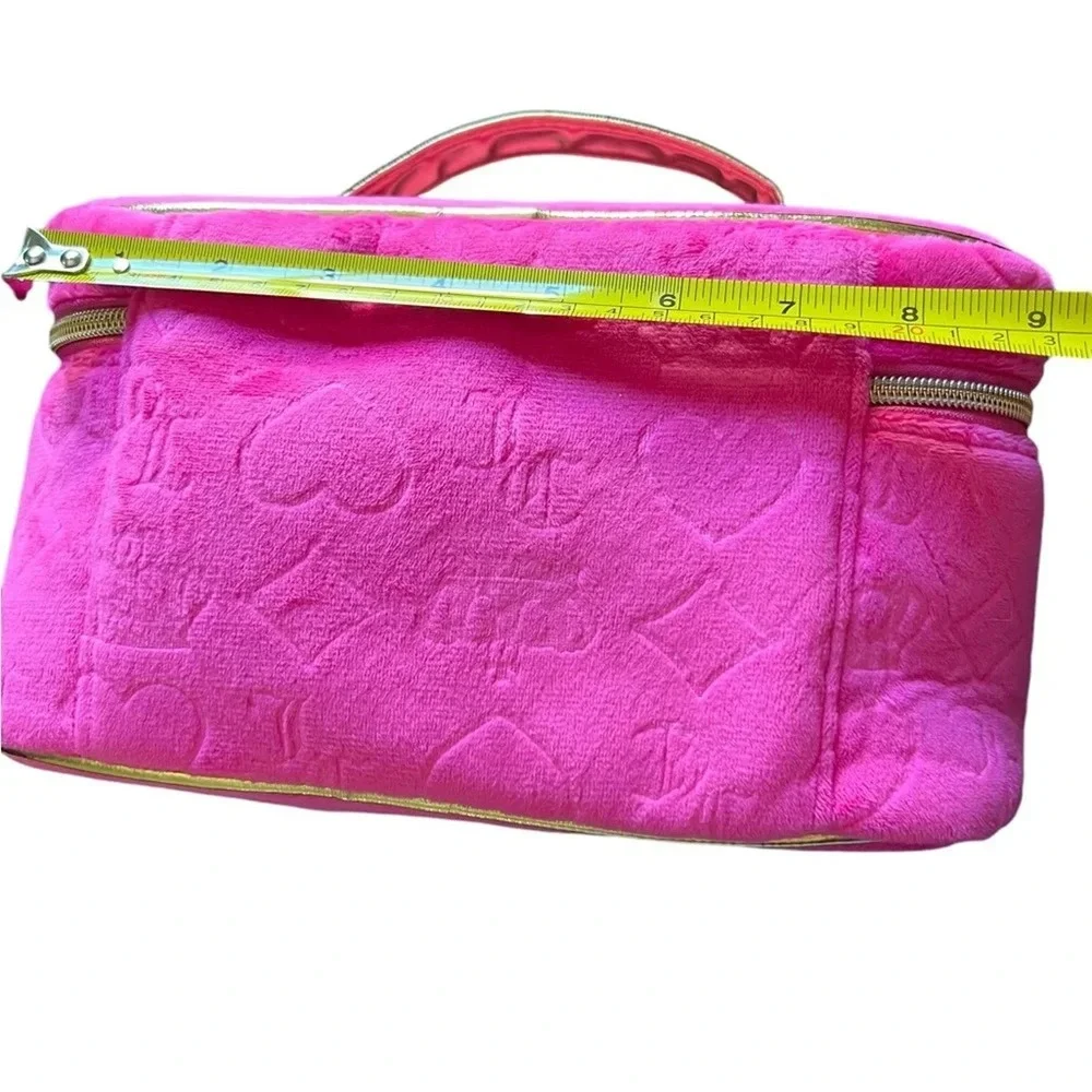 Juicy Couture Hot Pink Velour Train Case Makeup Bag Gold Logo New With Tags